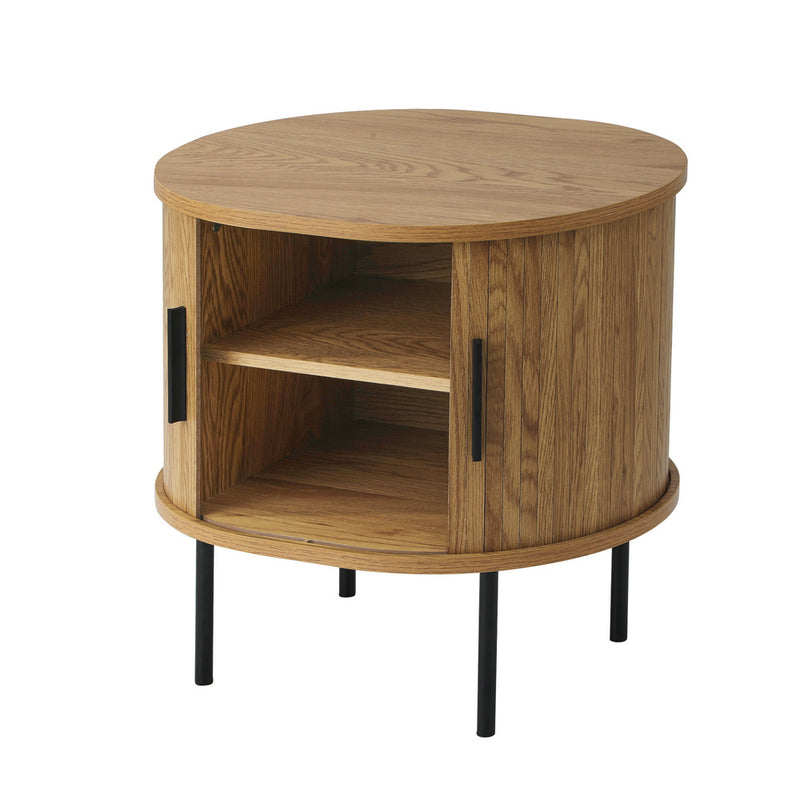 Oikiture Set of 2 Bedside Tables Sliding Doors 2-tier