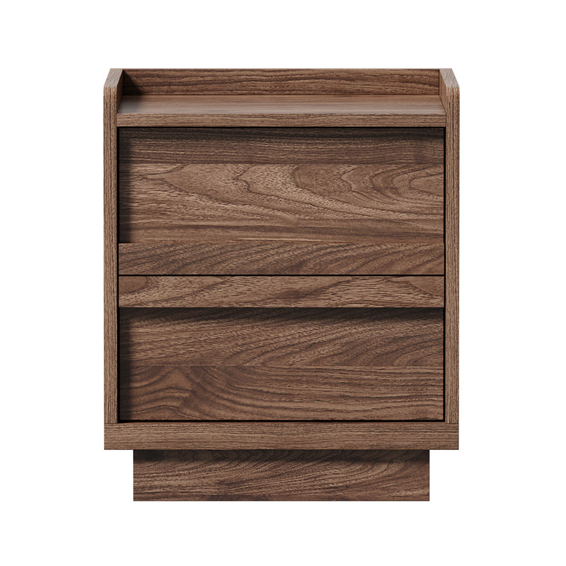 Oikiture Bedside Table 2 Drawers Handle-Free Cabinet Walnut