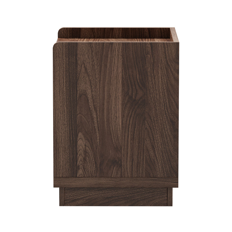 Oikiture Bedside Table 2 Drawers Handle-Free Cabinet Walnut
