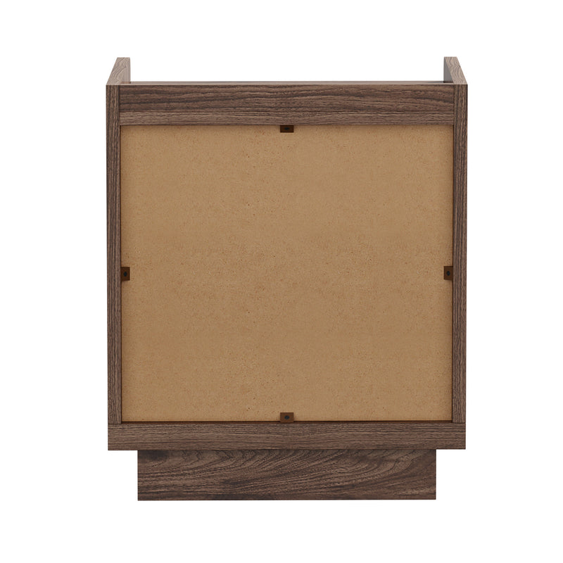 Oikiture Bedside Table 2 Drawers Handle-Free Cabinet Walnut