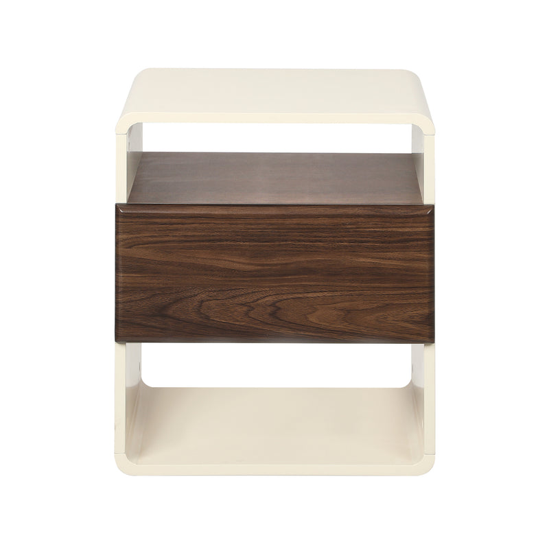Oikiture Bedside Table With Drawer Open Shelves Retro-Modern