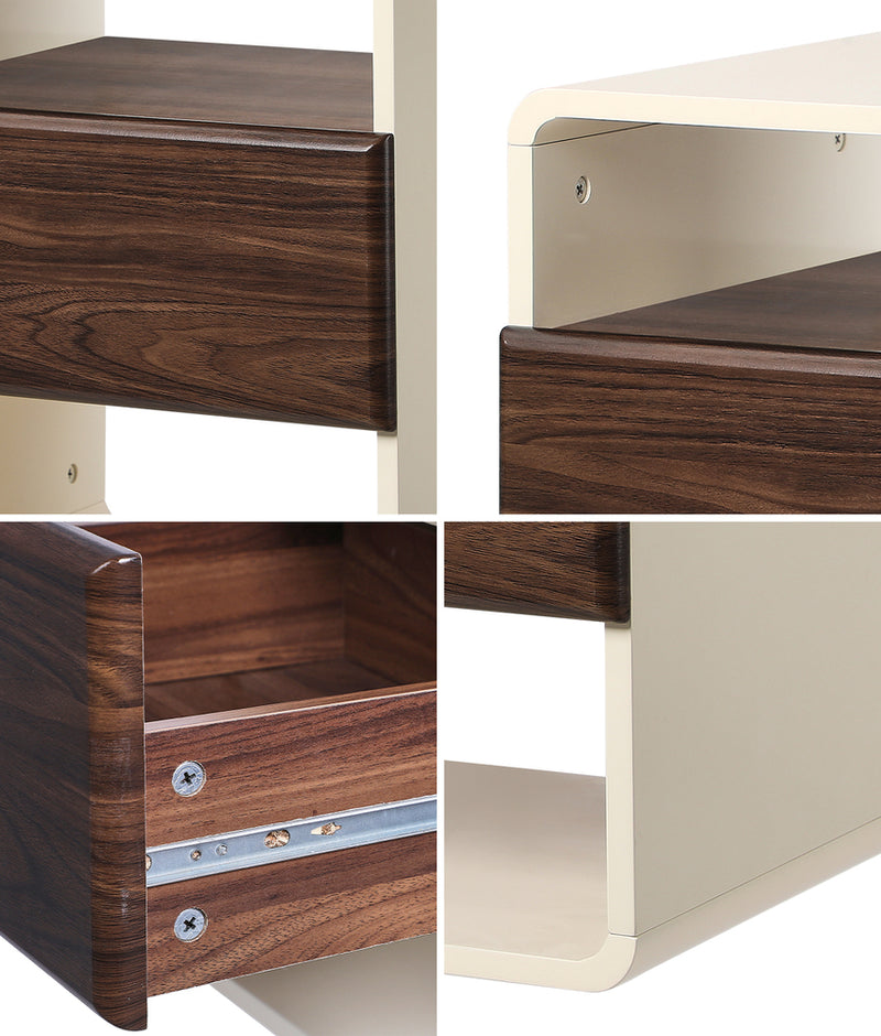 Oikiture Bedside Table With Drawer Open Shelves Retro-Modern