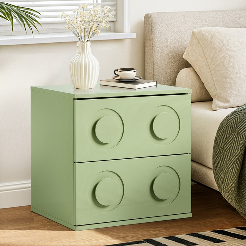 Oikiture Bedside Table 2 Drawers Nightstand Side Storage Cabinet Green