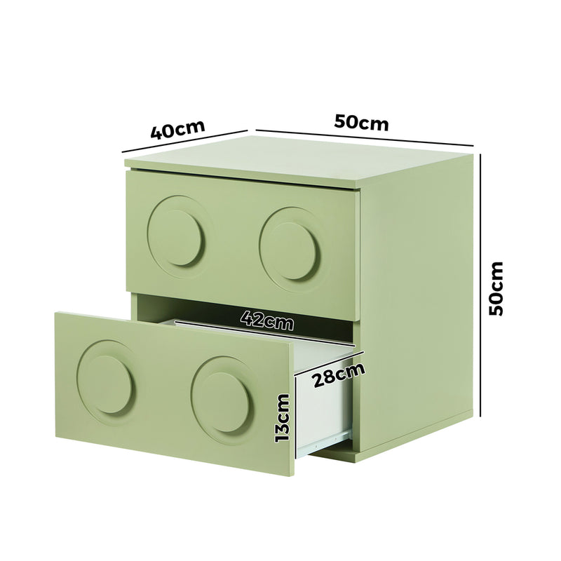 Oikiture Bedside Table 2 Drawers Nightstand Side Storage Cabinet Green