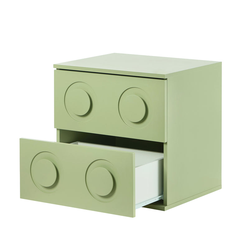 Oikiture Bedside Table 2 Drawers Nightstand Side Storage Cabinet Green
