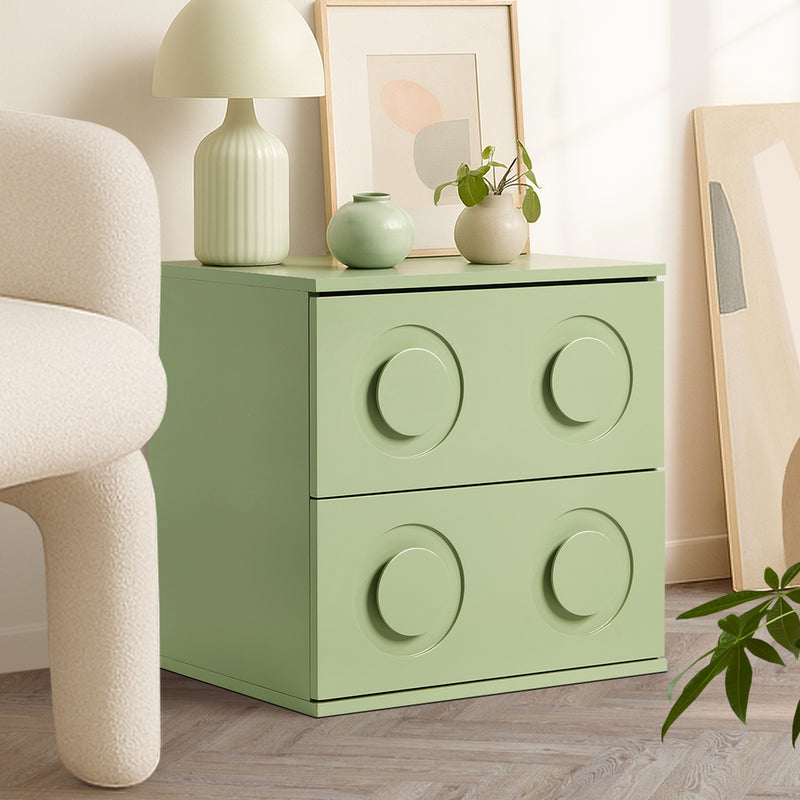 Oikiture Bedside Table 2 Drawers Nightstand Side Storage Cabinet Green