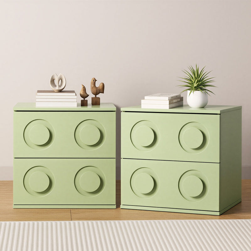 Oikiture 2x Bedside Table 2 Drawers Nightstand Side Cabinet Green