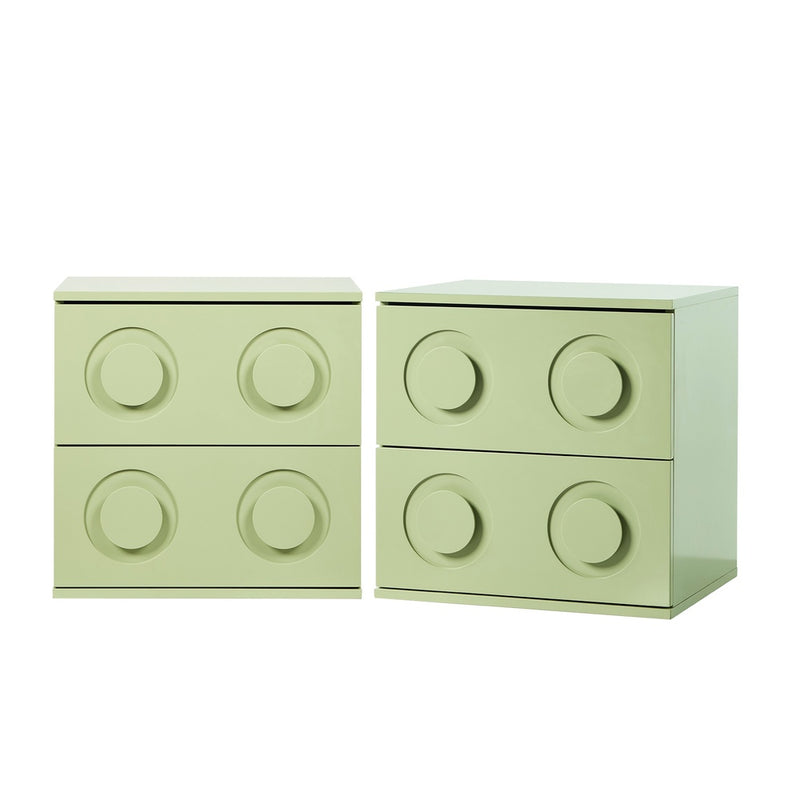 Oikiture 2x Bedside Table 2 Drawers Nightstand Side Cabinet Green