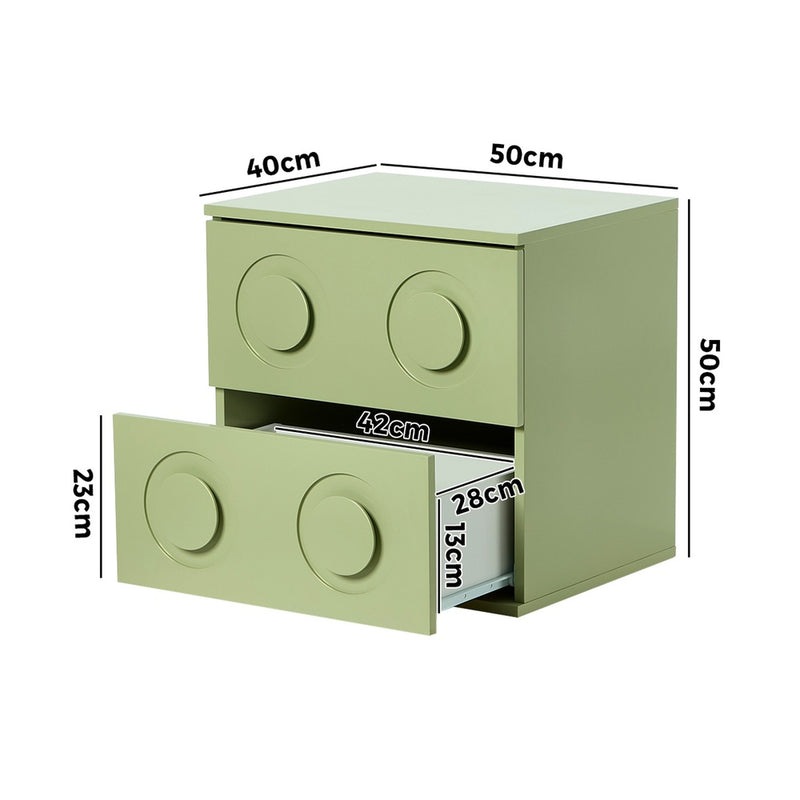 Oikiture 2x Bedside Table 2 Drawers Nightstand Side Cabinet Green