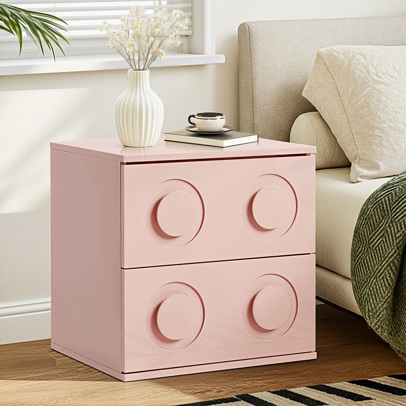 Oikiture Bedside Table 2 Drawers Nightstand Side Storage Cabinet Pink
