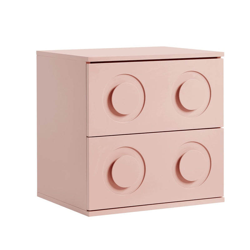 Oikiture Bedside Table 2 Drawers Nightstand Side Storage Cabinet Pink