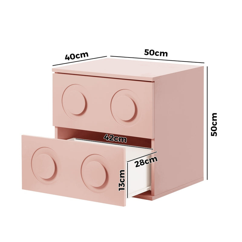 Oikiture Bedside Table 2 Drawers Nightstand Side Storage Cabinet Pink