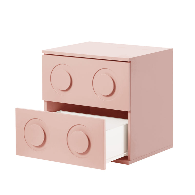 Oikiture Bedside Table 2 Drawers Nightstand Side Storage Cabinet Pink