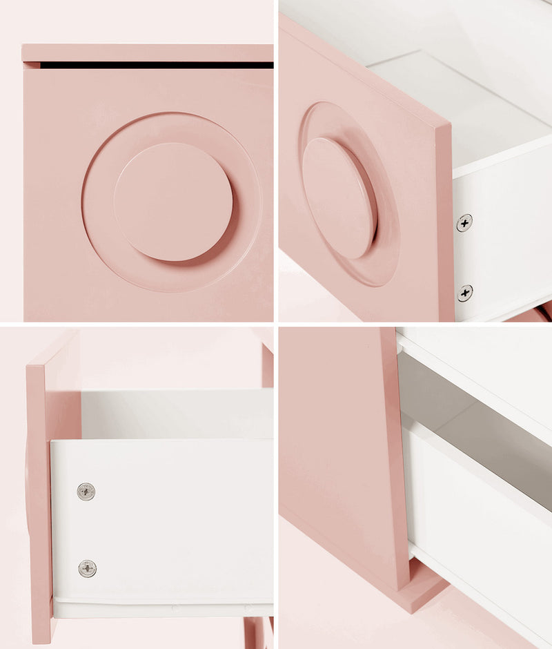 Oikiture Bedside Table 2 Drawers Nightstand Side Storage Cabinet Pink