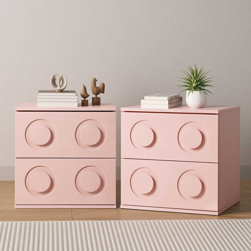 Oikiture 2x Bedside Table 2 Drawers Nightstand Side Cabinet Pink