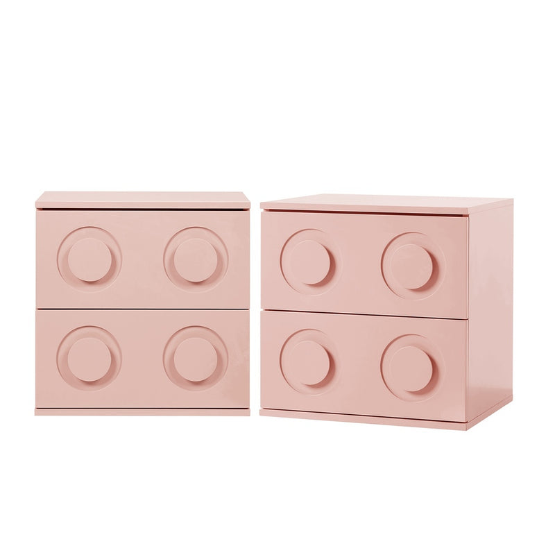 Oikiture 2x Bedside Table 2 Drawers Nightstand Side Cabinet Pink