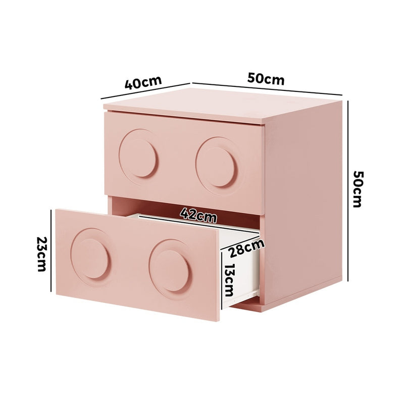 Oikiture 2x Bedside Table 2 Drawers Nightstand Side Cabinet Pink