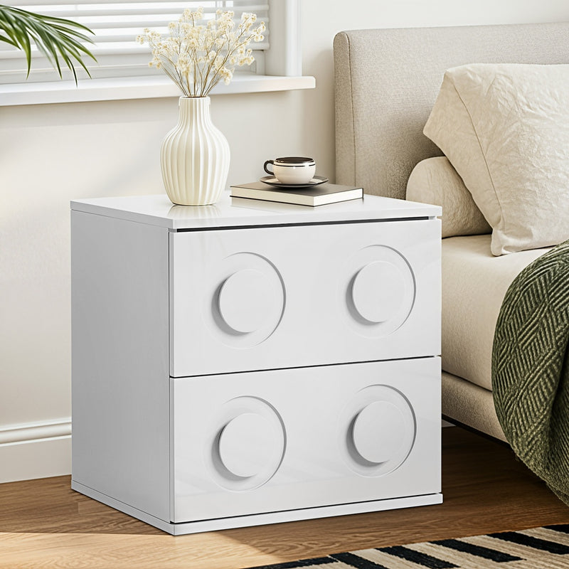 Oikiture Bedside Table 2 Drawers Nightstand Side Storage Cabinet White