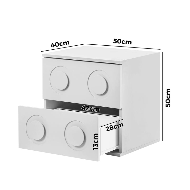 Oikiture Bedside Table 2 Drawers Nightstand Side Storage Cabinet White