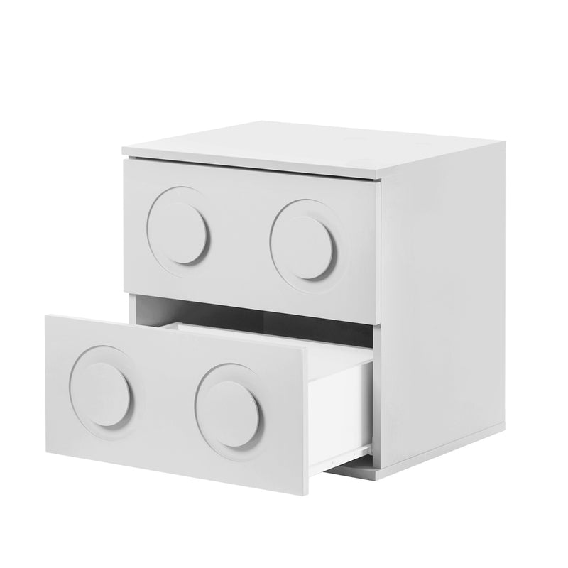 Oikiture Bedside Table 2 Drawers Nightstand Side Storage Cabinet White