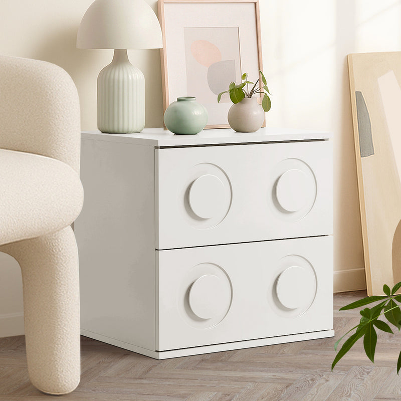 Oikiture Bedside Table 2 Drawers Nightstand Side Storage Cabinet White