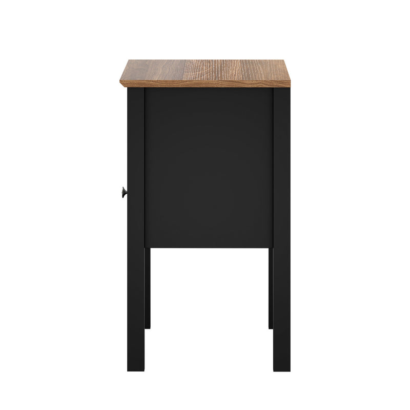 Oikiture 2 Bedside Tables with Drawer and Shelf Farmhouse Style Black