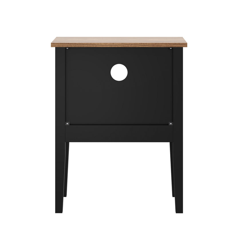 Oikiture 2 Bedside Tables with Drawer and Shelf Farmhouse Style Black