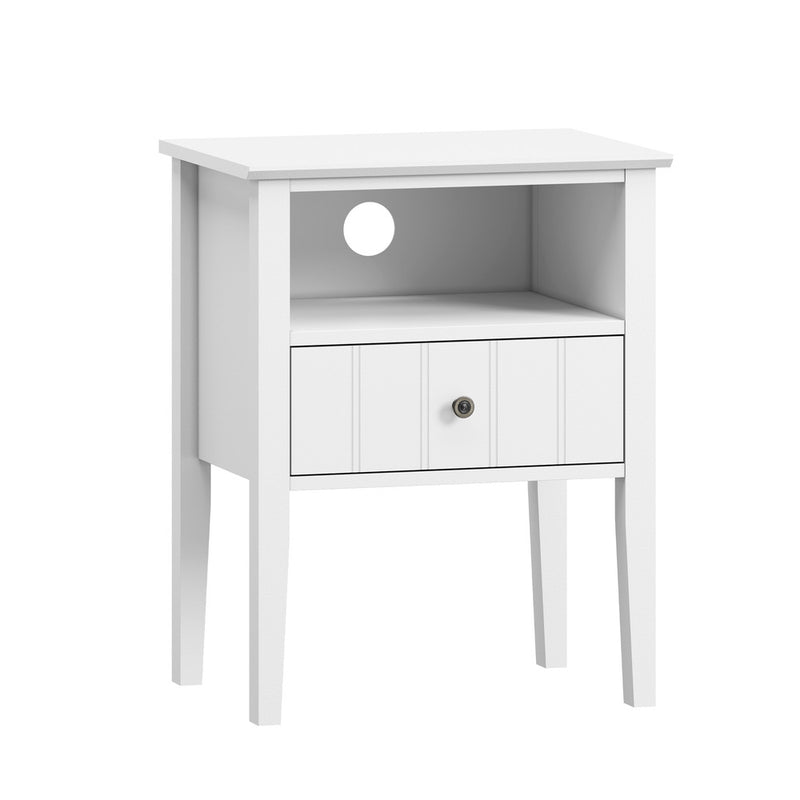 Oikiture 2 Bedside Tables with Drawer and Shelf Farmhouse Style White