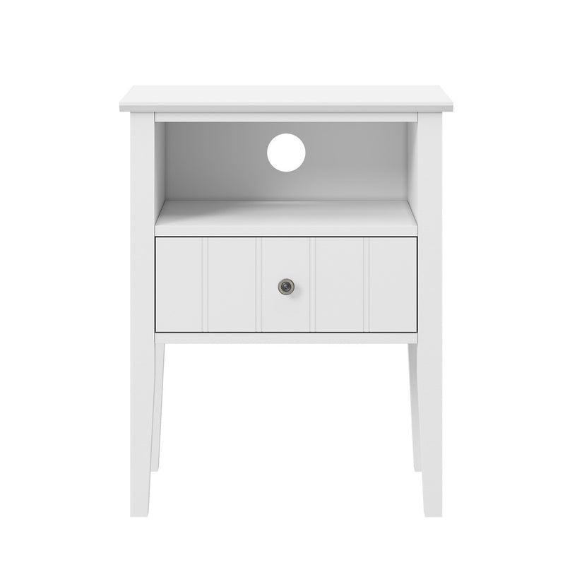 Oikiture 2 Bedside Tables with Drawer and Shelf Farmhouse Style White