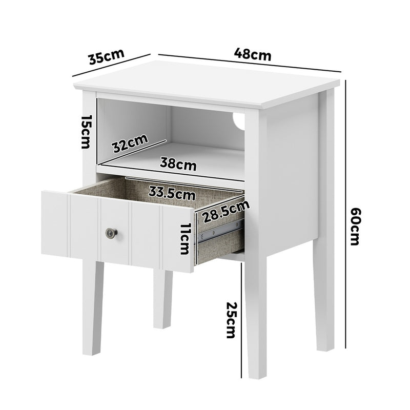 Oikiture 2 Bedside Tables with Drawer and Shelf Farmhouse Style White