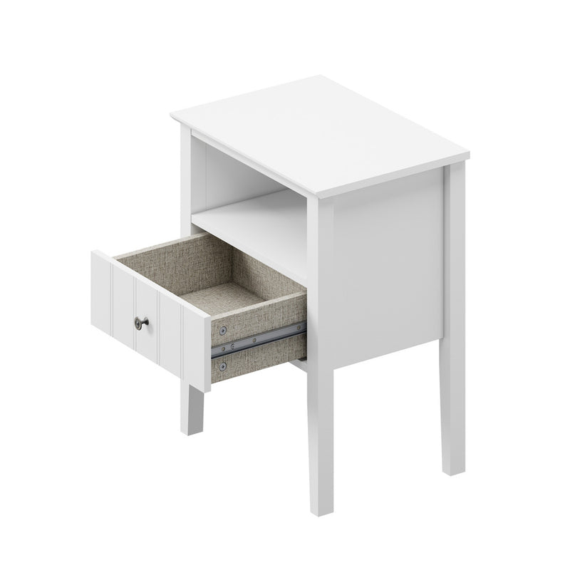 Oikiture 2 Bedside Tables with Drawer and Shelf Farmhouse Style White