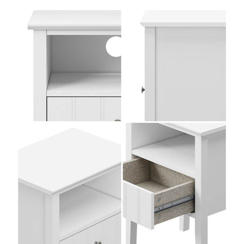 Oikiture 2 Bedside Tables with Drawer and Shelf Farmhouse Style White