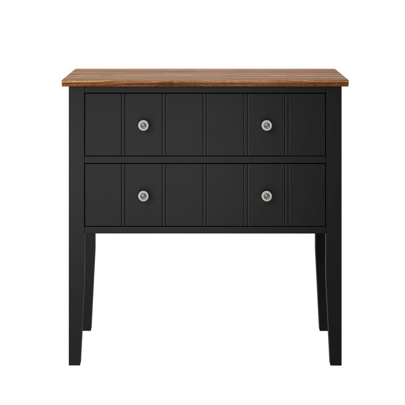 Oikiture Farmhouse Bedside Table 2 Drawer Black Nightstand Storage