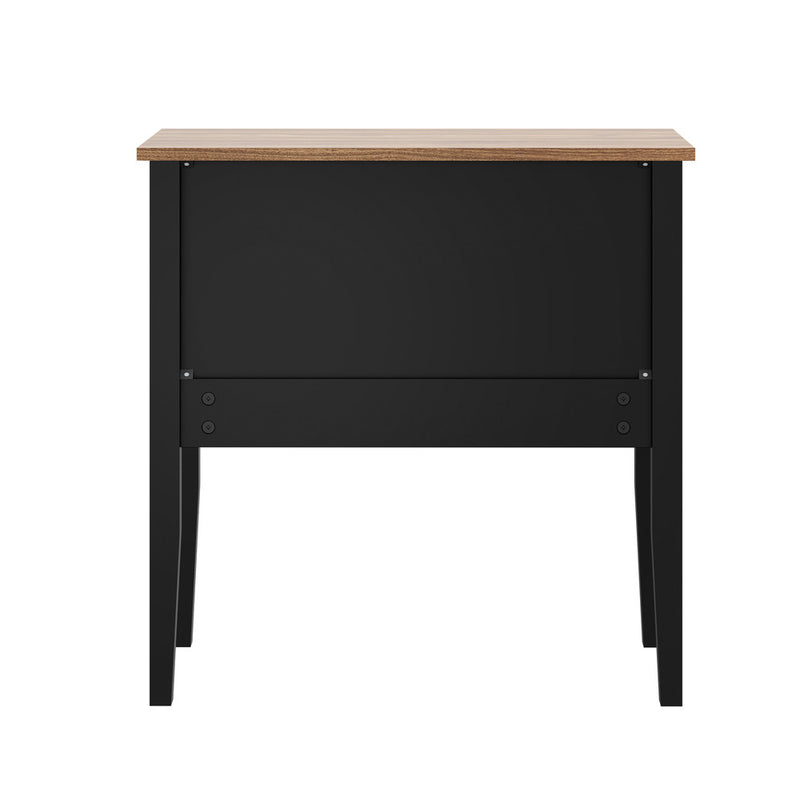 Oikiture Farmhouse Bedside Table 2 Drawer Black Nightstand Storage