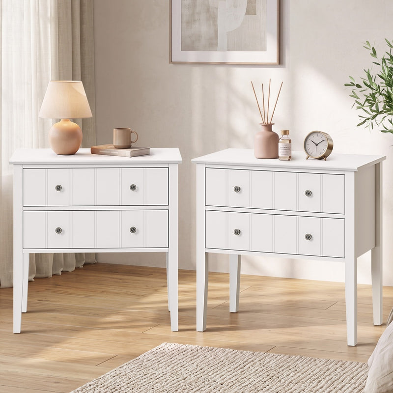 Oikiture 2 Bedside Tables 2 Drawer Farmhouse Nightstands Cabinet White