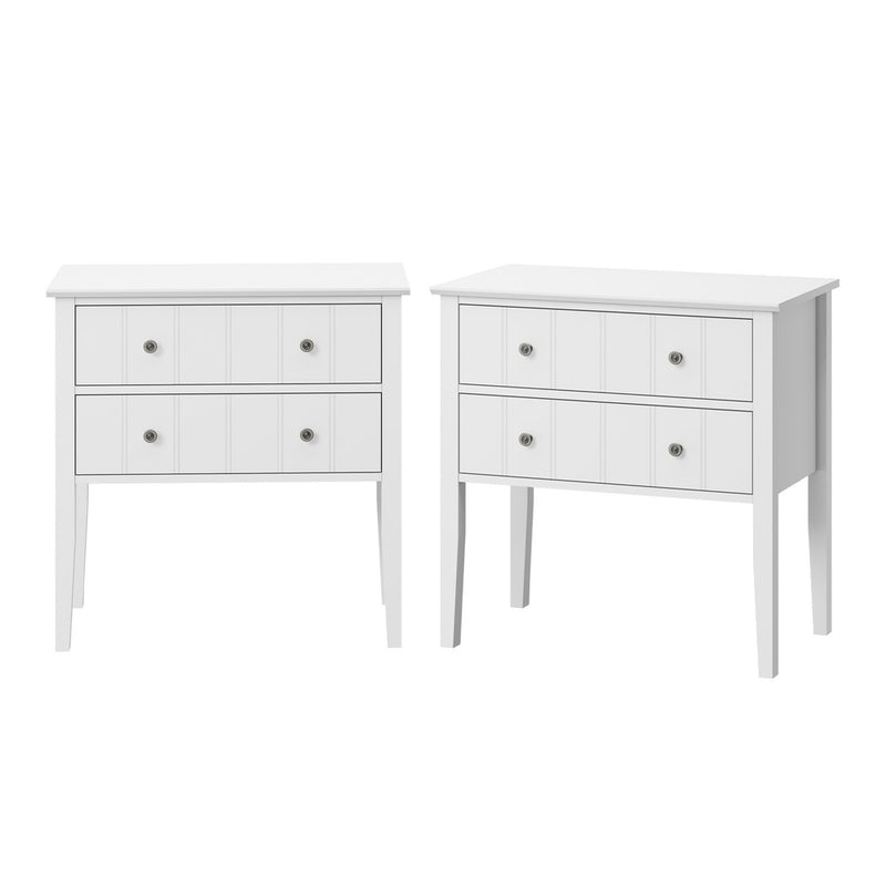 Oikiture 2 Bedside Tables 2 Drawer Farmhouse Nightstands Cabinet White