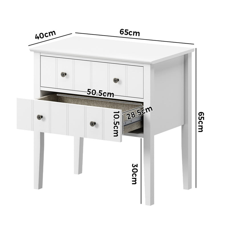 Oikiture 2 Bedside Tables 2 Drawer Farmhouse Nightstands Cabinet White