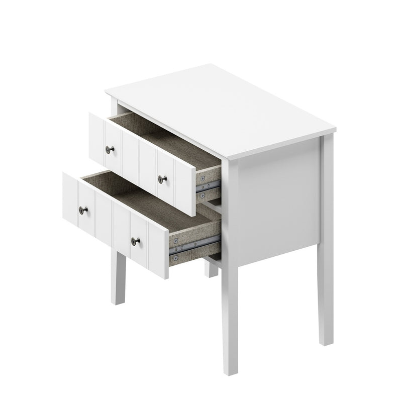 Oikiture 2 Bedside Tables 2 Drawer Farmhouse Nightstands Cabinet White