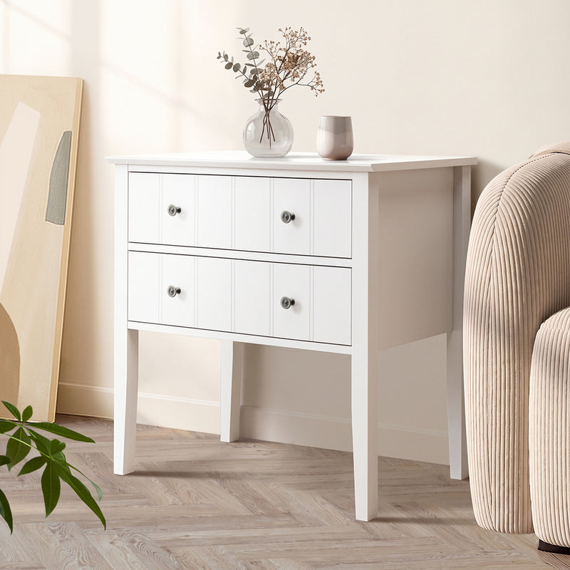 Oikiture 2 Bedside Tables 2 Drawer Farmhouse Nightstands Cabinet White