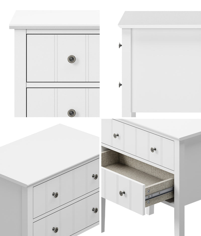 Oikiture 2 Bedside Tables 2 Drawer Farmhouse Nightstands Cabinet White