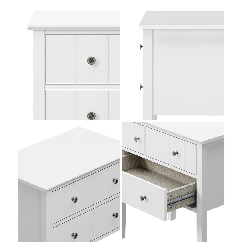 Oikiture 2 Bedside Tables 2 Drawer Farmhouse Nightstands Cabinet White