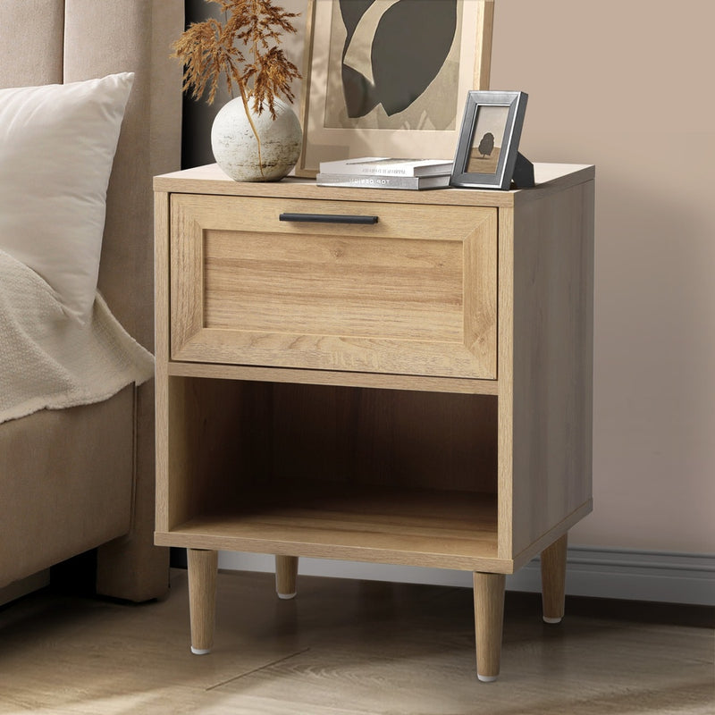 Oikiture Bedside Table Nightstand Bedroom Storage Cabinet Natural