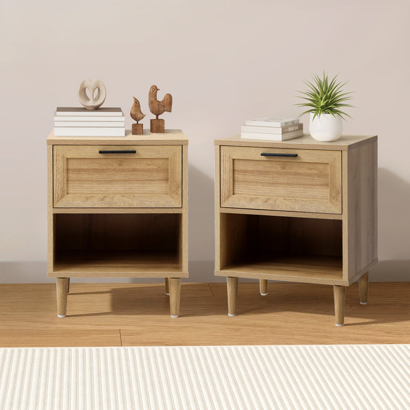 Oikiture Bedside Tables Set of 2 Nightstand Natural