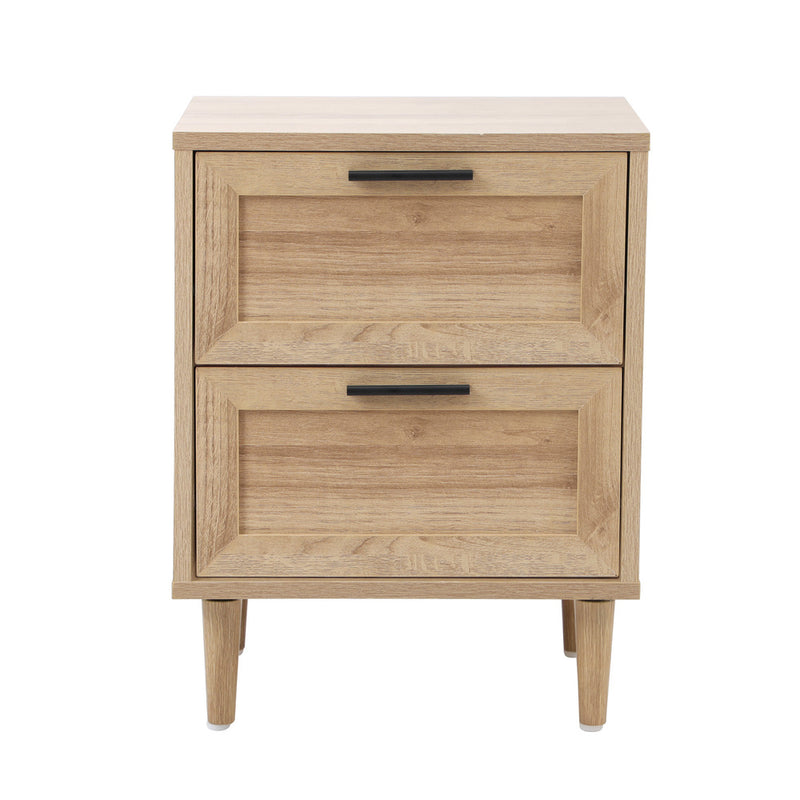 Oikiture Bedside Table Nightstand 2 Drwers Natural