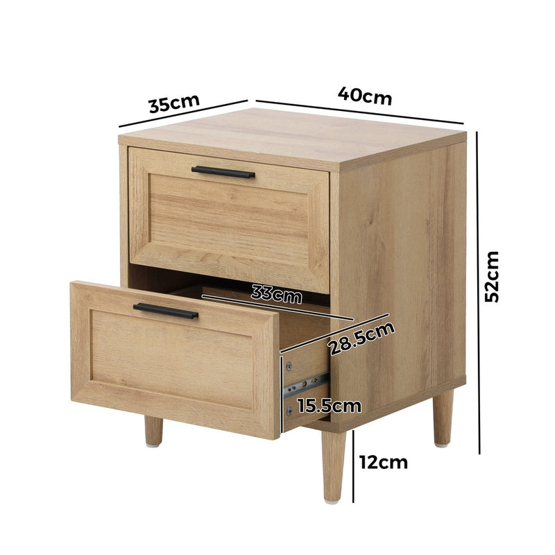 Oikiture Bedside Table Nightstand 2 Drwers Natural