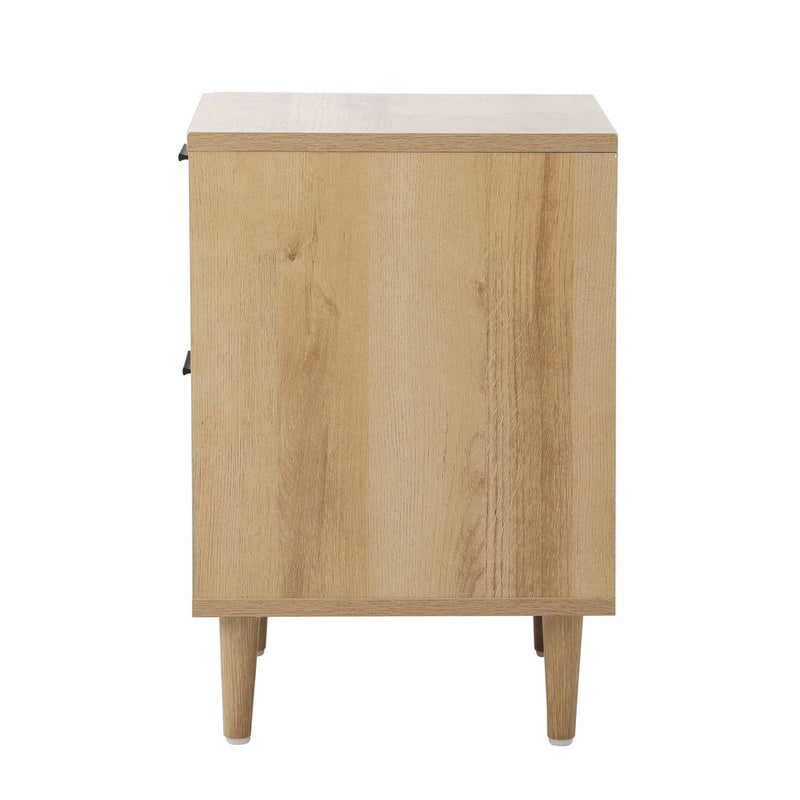 Oikiture Bedside Table Nightstand 2 Drwers Natural
