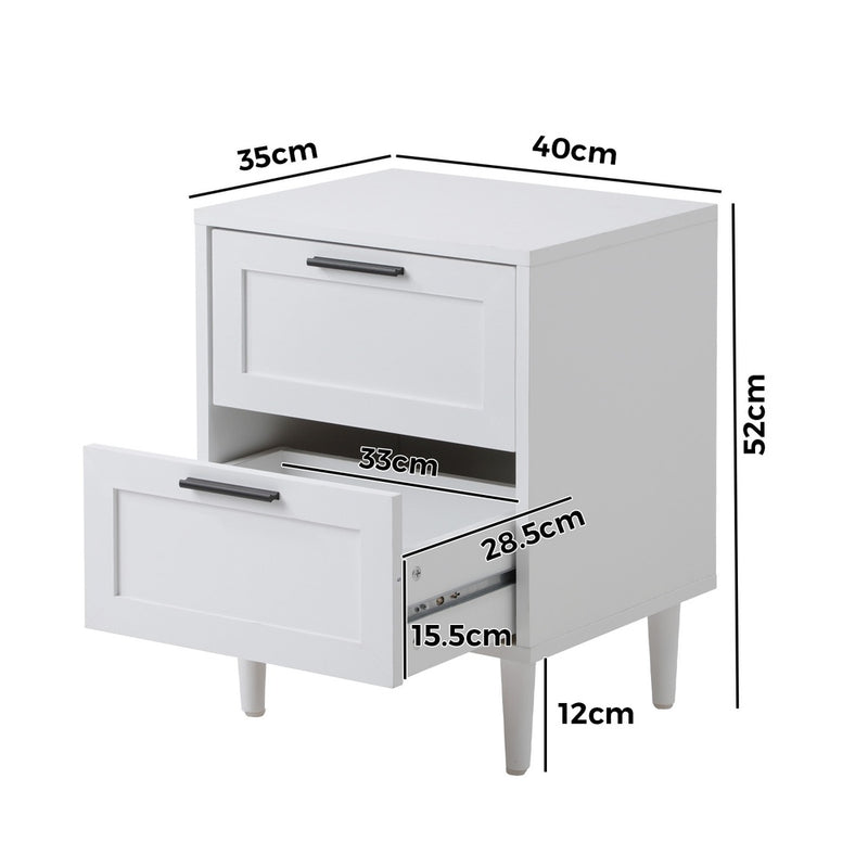 Oikiture Bedside Table Nightstand 2 Drwers White