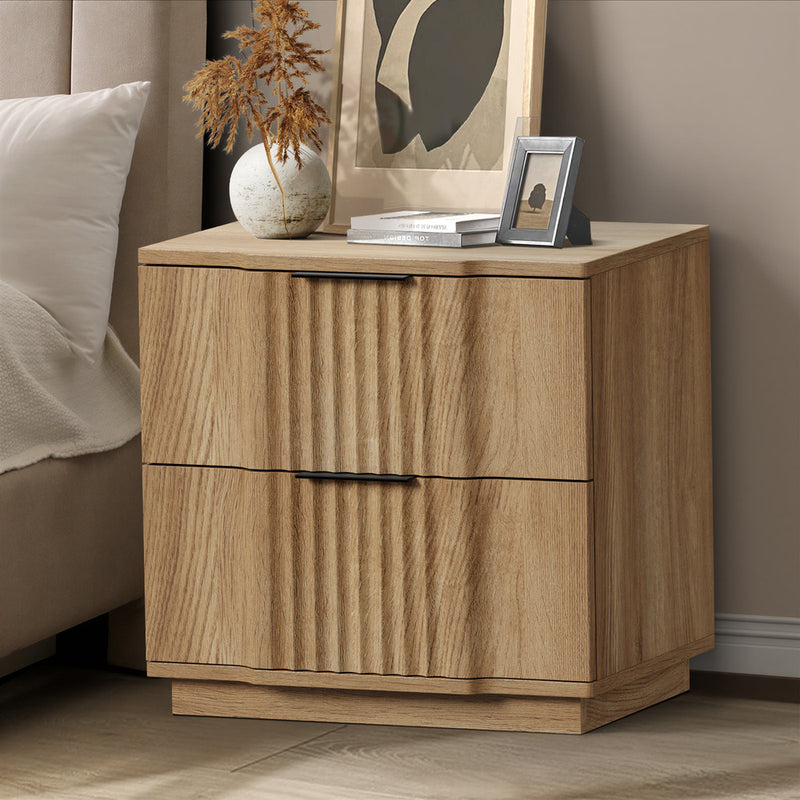 Oikiture Bedside Table 2 Drawers Storage Nightstand End Table Natural