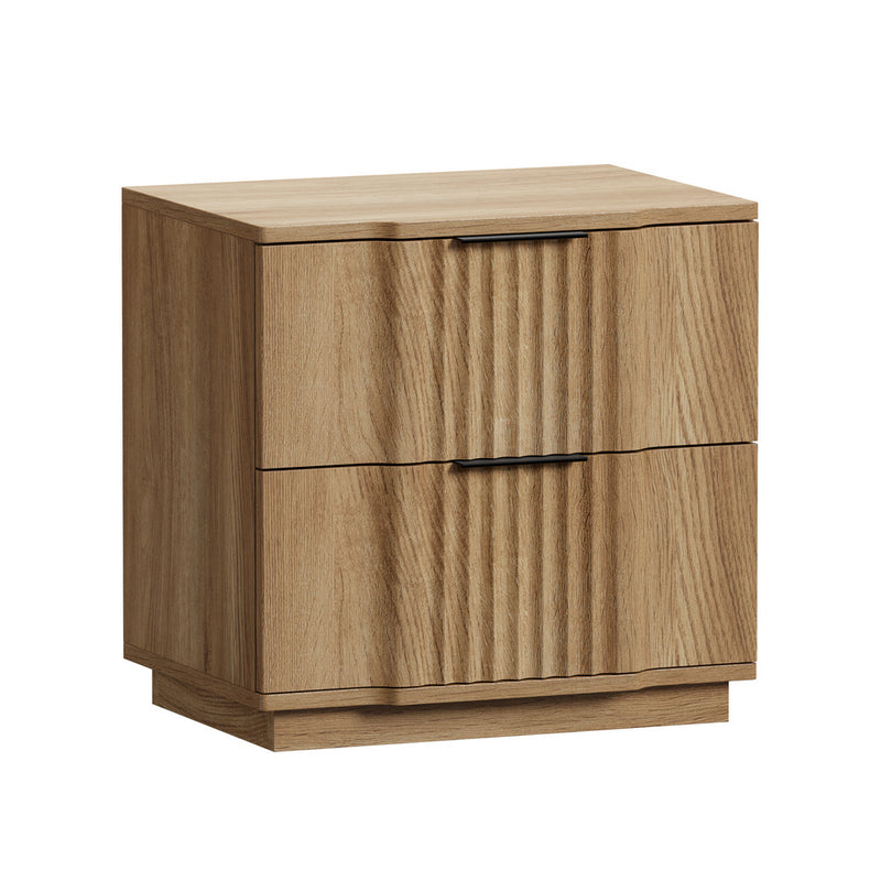 Oikiture Bedside Table 2 Drawers Storage Nightstand End Table Natural
