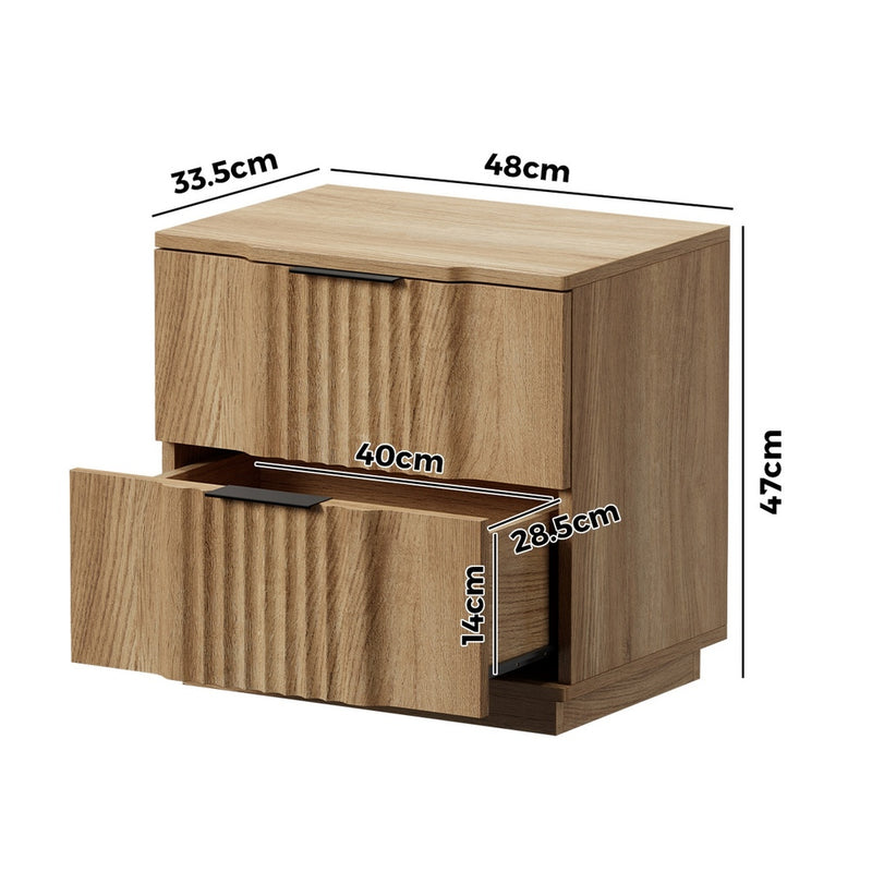 Oikiture Bedside Table 2 Drawers Storage Nightstand End Table Natural